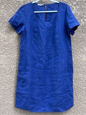 Made in Greece Linen Dress Womens XL Blue Short Sleeve Lightweight Minimalist